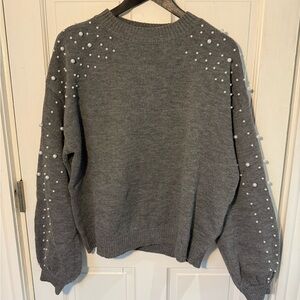Zara Look-a-like Charcoal Pearl-Studded Women's Sweater